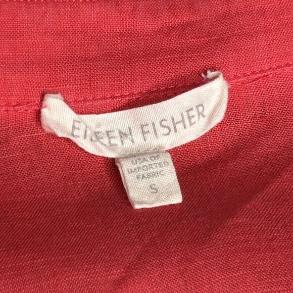 Eileen Fisher Linen Top S Coral Button Up Asymmetrical Hem Organic Irish Linen - Picture 3 of 11